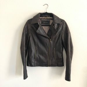 Black Rivet Genuine Leather Brown Moto Jacket Size M